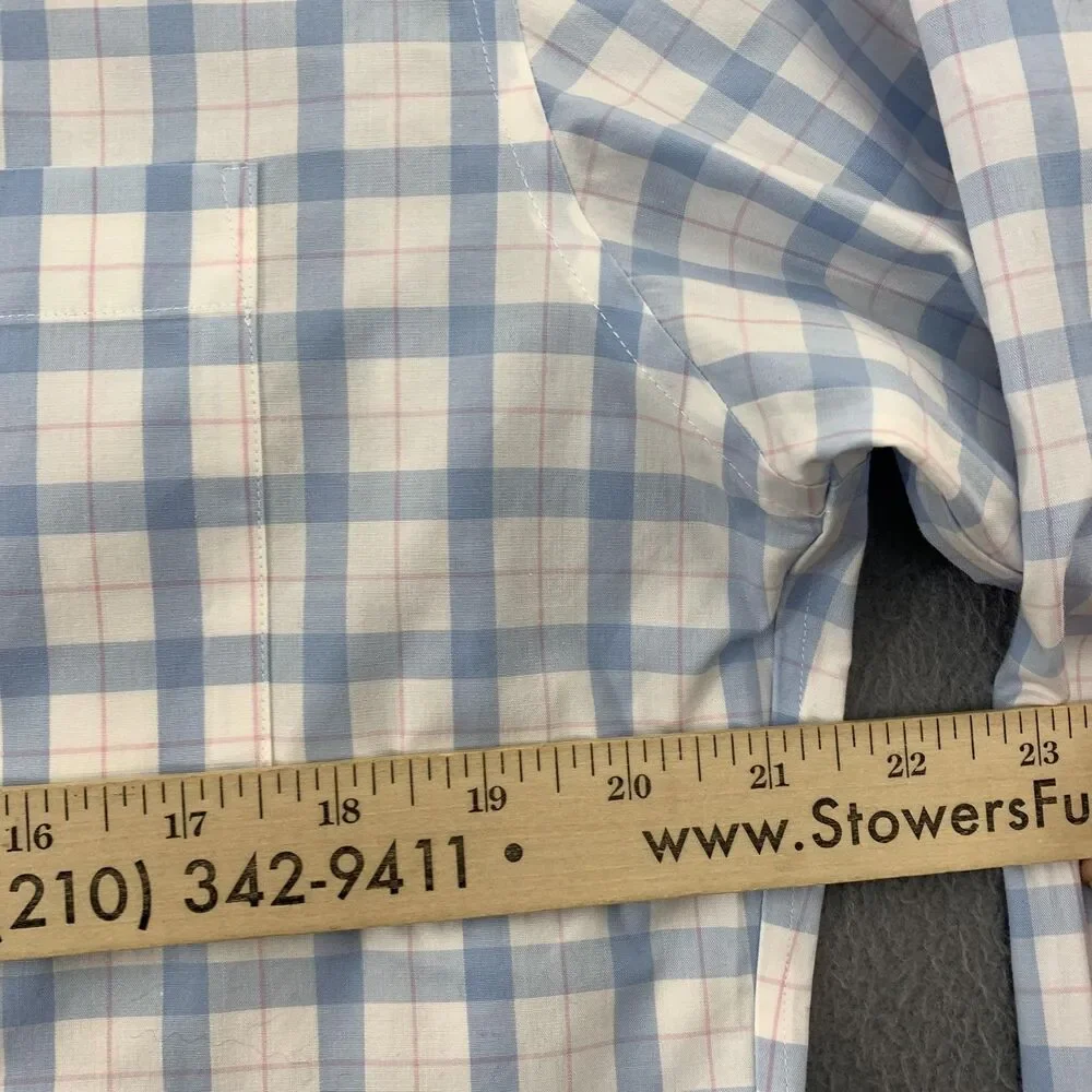 J.Crew Dress Shirt Mens 16.5 34/35 Blue Plaid Thompson Flex Wrinkle Free Stretch